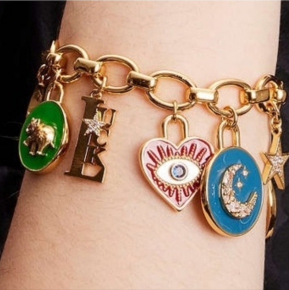 Kate Spade Like Magic Charm Bracelet Gold Tone Charms with Colorful - Picture 5 of 10